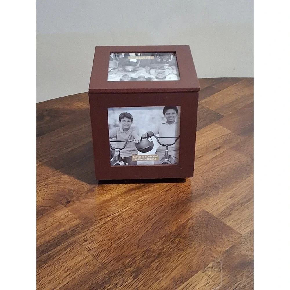 Interiors by Design Revolving Cube Picture Frame Brown Rotating Photo Box
